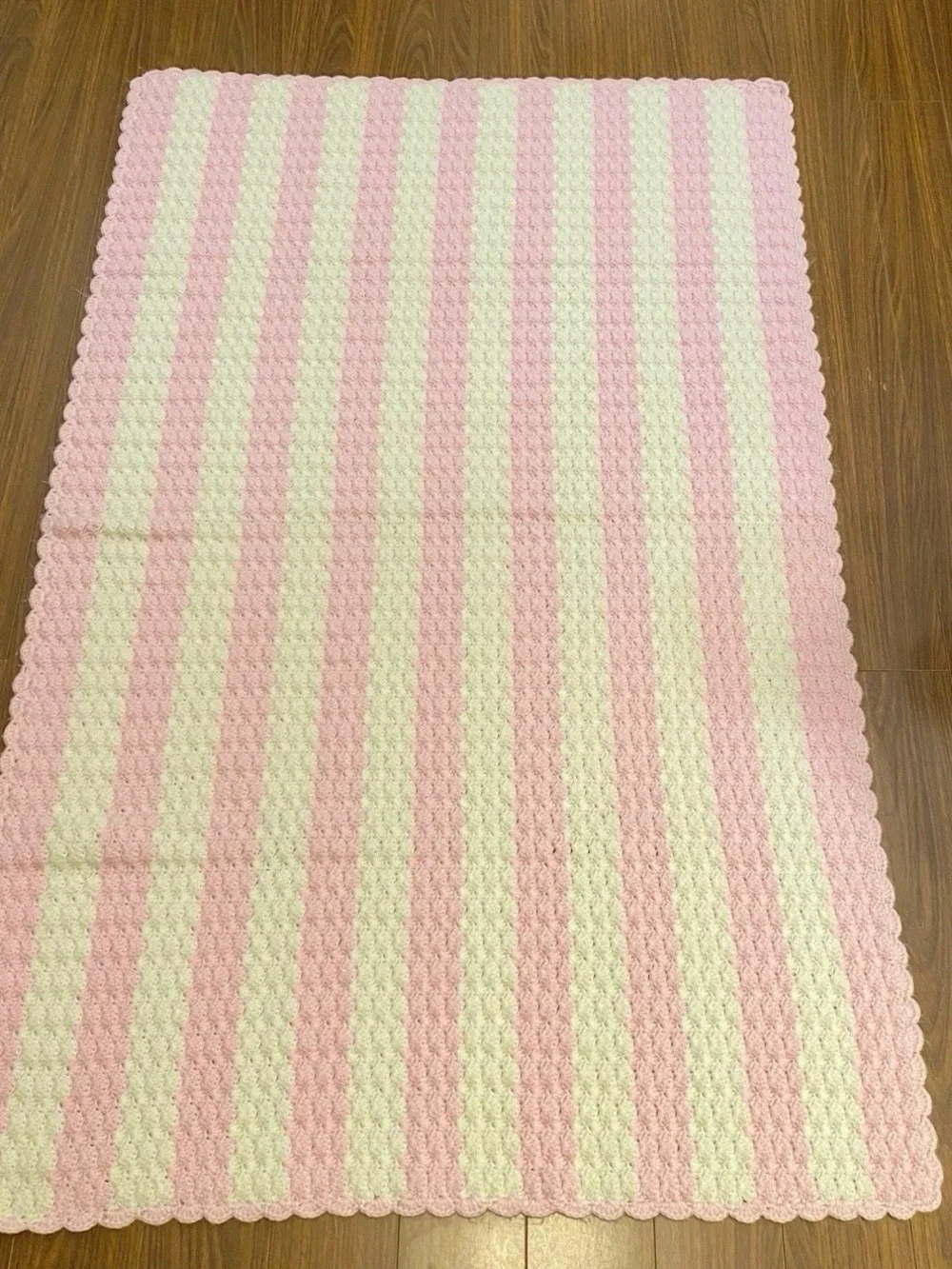 Handmade Crochet Pink White Shell Stitch Afghan Blanket